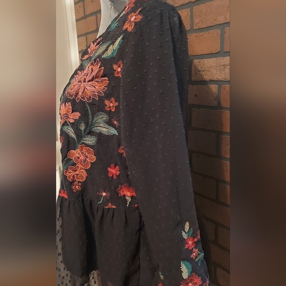 Whimsigoth Floral Embroidered Blouse Swiss Dot Dark Romantic - Picture 3 of 16